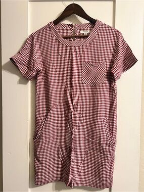 Madewell Red and White Gingham Short Sleeve Shift Dress